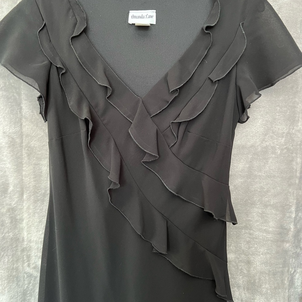 Amanda Lane Black Ruffled V-Neck Dress